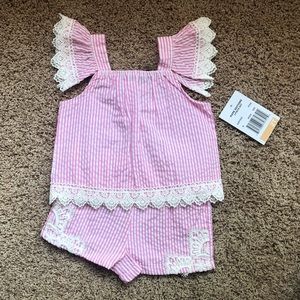 Pink & white seersucker 2 piece outfit